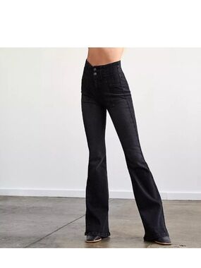 Free People We The Free Jayde High Rise Flare Jeans in Onyx Black Size 25
